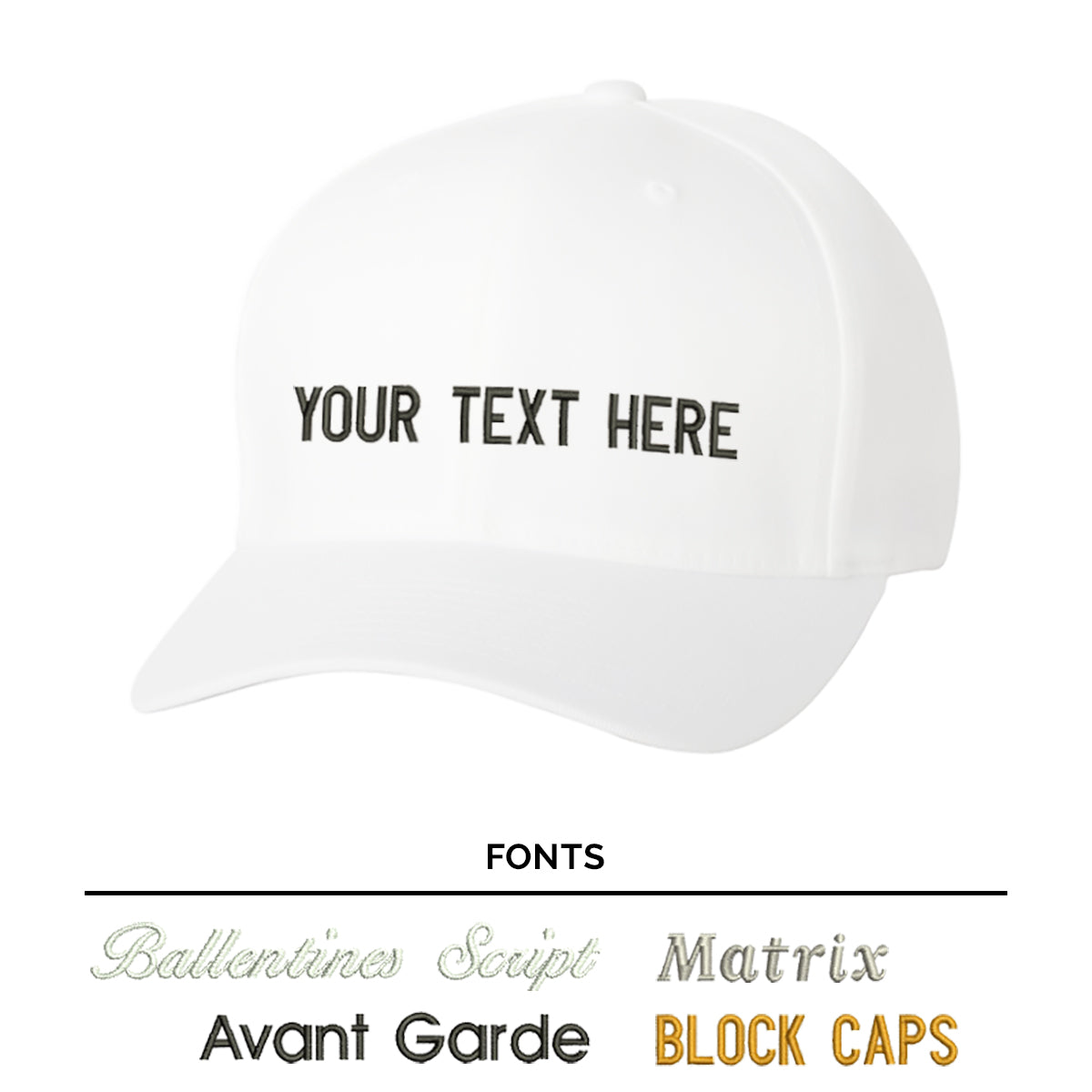 Custom Text Embroidered White Flex-Fit Cap – MAKE Vancouver